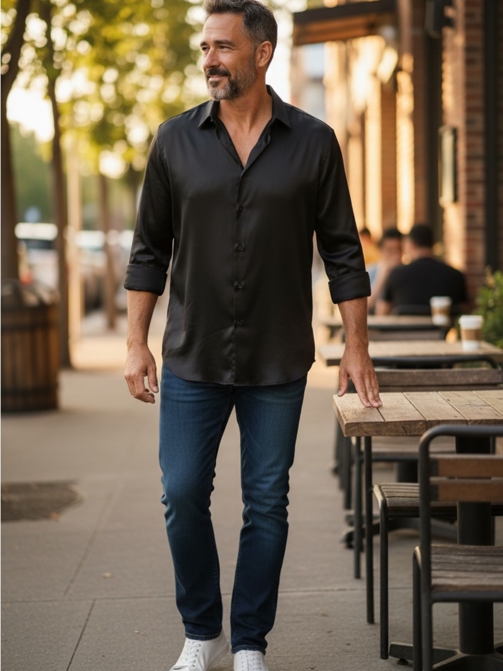 ASOS Black Satin-Look Button Down Shirt